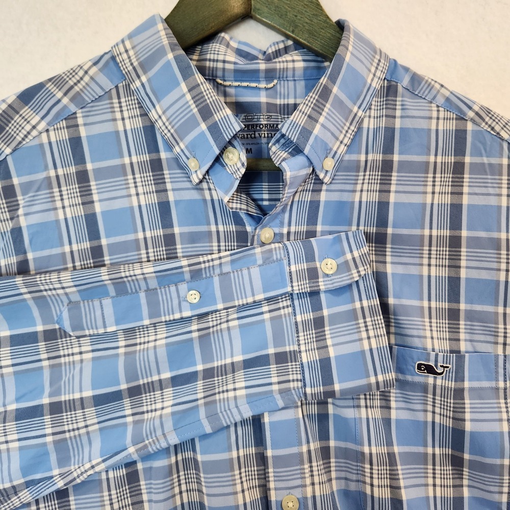 Vineyard Vines OTG Performance Plaid Shirt Mens M Medium Blue Long Sleeve